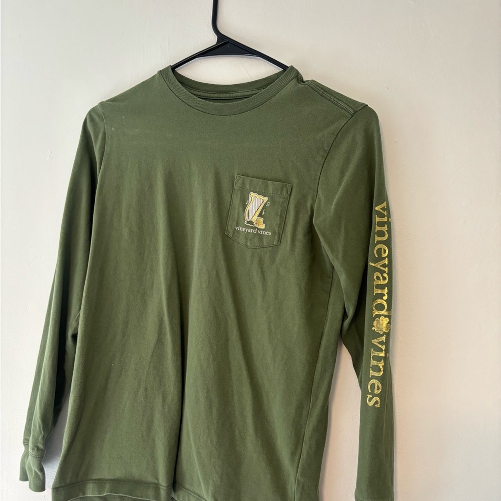 Vineyard Vines Olive Green Long-Sleeve Pocket Tee with Yellow Print